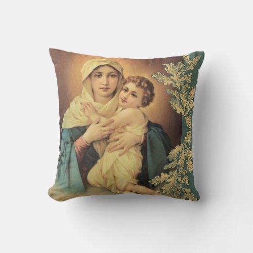 Virgin Madonna Mary with Baby Jesus Throw Pillow