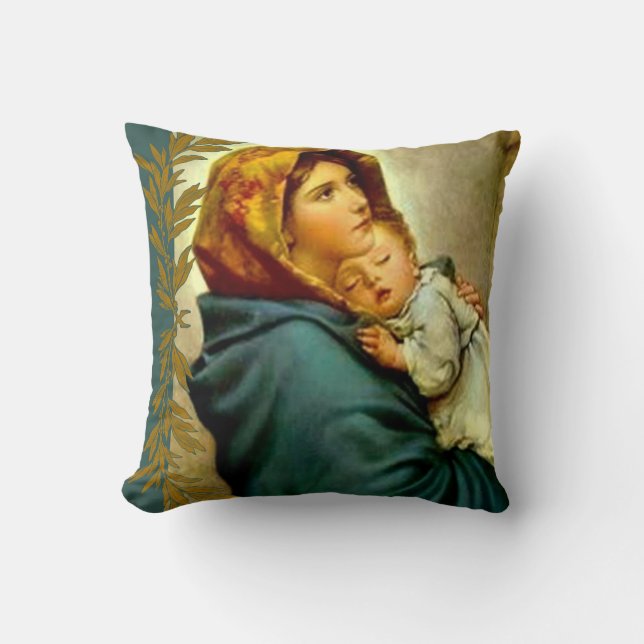 Virgin Madonna Mary with Baby Jesus Throw Pillow (Front)