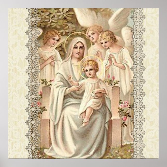 Virgin Madonna Mary with Child Jesus & Angels Poster (Front)