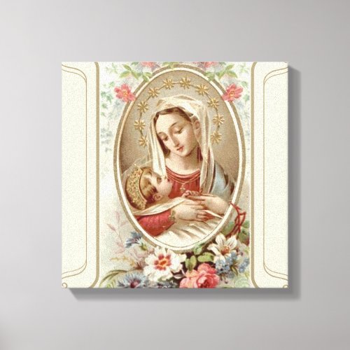 Virgin Madonna Mary with Christ Child Jesus Roses Canvas Print