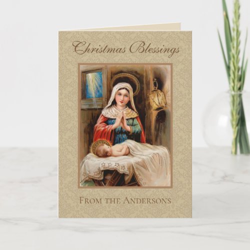 Virgin Mary Adoration of Jesus Nativity Christmas Holiday Card