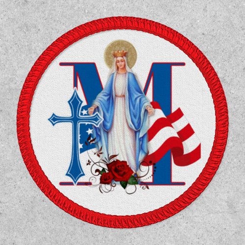 Virgin Mary  American Flag Religious Cross Patch