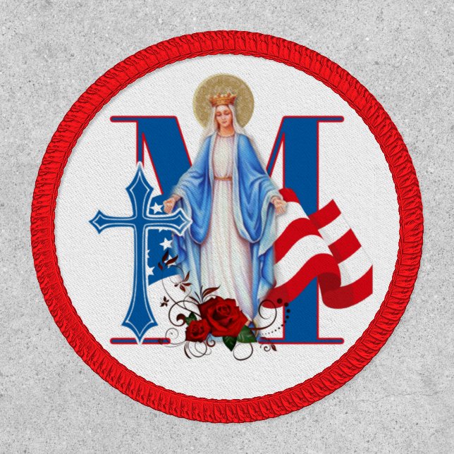 Virgin Mary  American Flag Religious Cross Patch (Front)