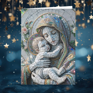 Virgin Mary and Baby Jesus Mosaic Statue Card