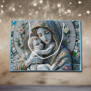 Virgin Mary and Baby Jesus Mosaic Statue Large Gift Bag