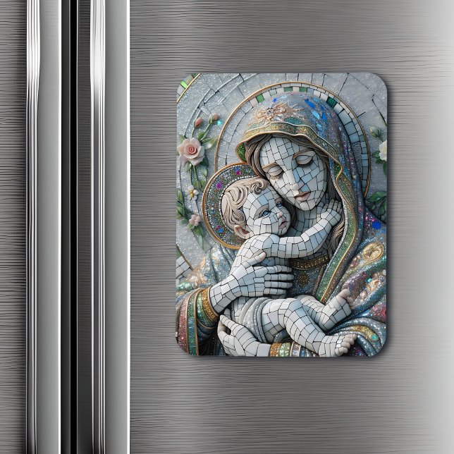 Virgin Mary and Baby Jesus | Mosaic Statue Magnet (Creator Uploaded)