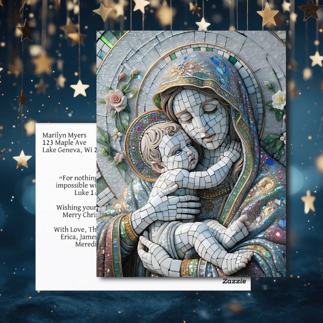 Virgin Mary and Baby Jesus | Mosaic Statue Postcard (Creator Uploaded)