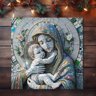 Virgin Mary and Baby Jesus Mosaic Statue Poster