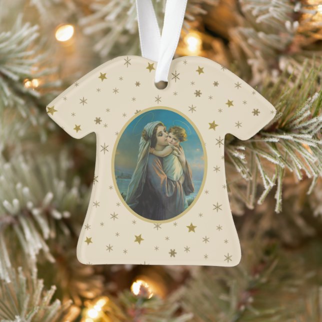 Virgin Mary and Baby Jesus on Starry Background Ornament (Tree)
