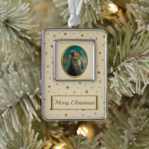 Virgin Mary and Baby Jesus on Starry Christmas Ornament