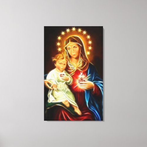 Virgin Mary And Baby Jesus Sacred Heart Canvas Print