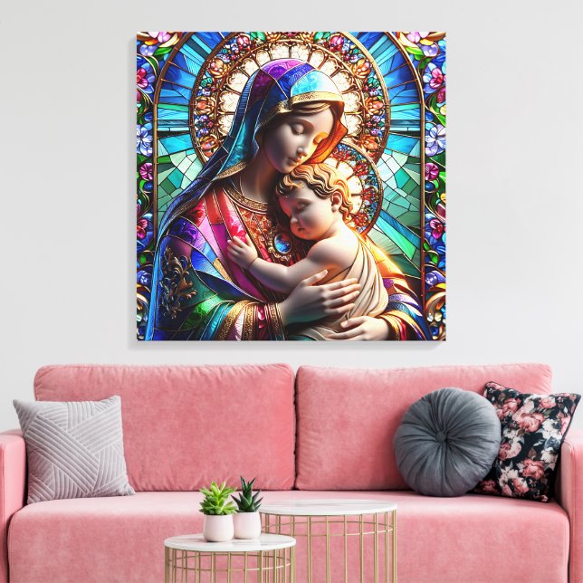 Virgin Mary and Baby Jesus Stained Glass Canvas Print (Insitu(LivingRoom))