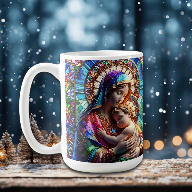 Virgin Mary and Baby Jesus Stained Glass Coffee Mug (Creator Uploaded)