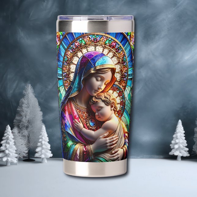 Virgin Mary and Baby Jesus Stained Glass Insulated Tumbler (Creator Uploaded)