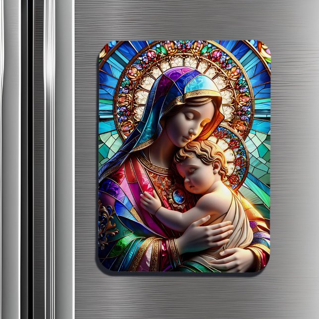 Virgin Mary and Baby Jesus Stained Glass Magnet (Creator Uploaded)