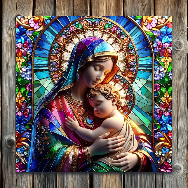 Virgin Mary and Baby Jesus Stained Glass Metal Print (Creator Uploaded)