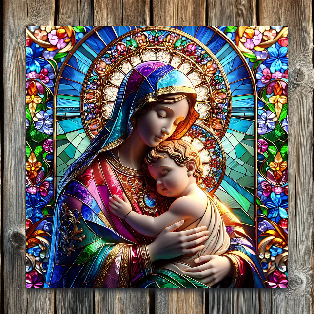 Virgin Mary and Baby Jesus Stained Glass Metal Print | Zazzle