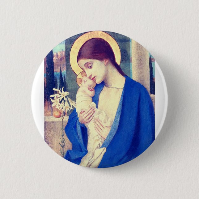 Virgin Mary and Child by Marianne Stokes Button (Front)