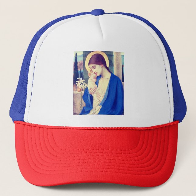 Virgin Mary and Child by Marianne Stokes Trucker Hat (Front)
