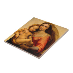 Virgin Mary and Child by Rafael Santi Catholic Art Ceramic Tile