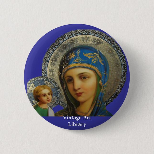 Virgin Mary and Child Jesus Pinback Button (Front)