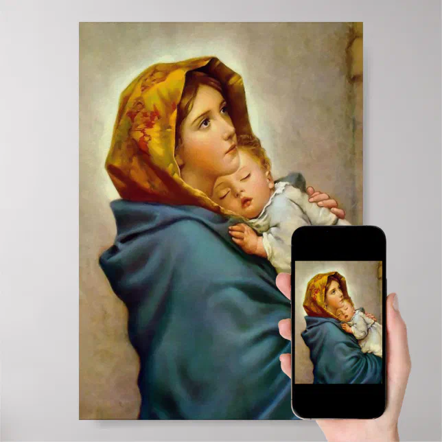 Tapisserie/tenture Brodée Vintage Encadrée : "Madonna Of The Streets" (Vierge à L'Enfant) - Occasion