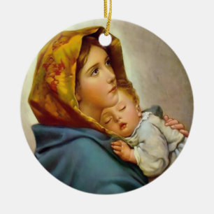 Virgin Mary and Child vintage Madonna Ceramic Ornament