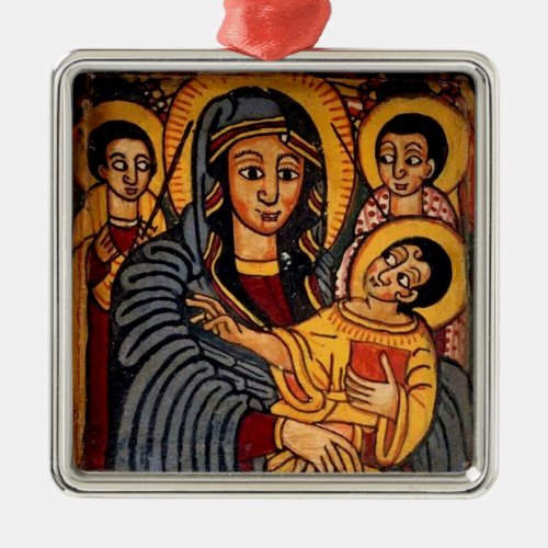 Virgin Mary and Christ Child Ethiopian Icon Metal Ornament
