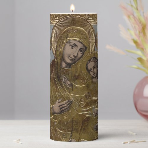 Virgin Mary and Infant Jesus Christ Christmas Pill Pillar Candle