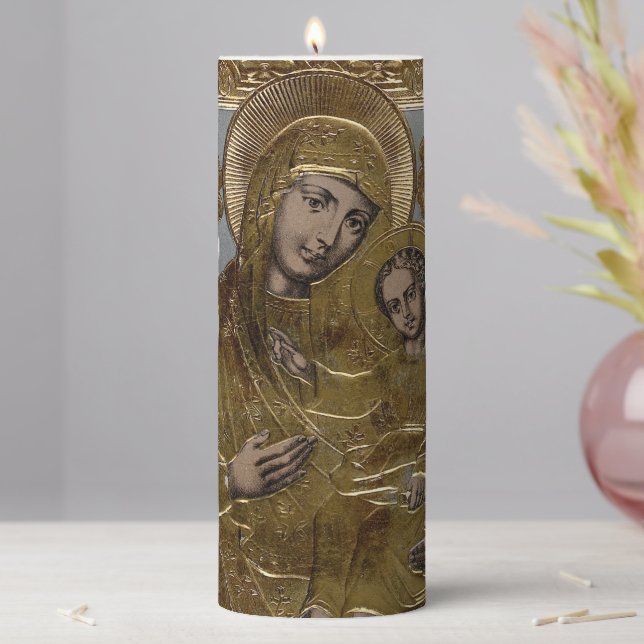 Virgin Mary and Infant Jesus Christ Christmas Pill Pillar Candle (In Situ)