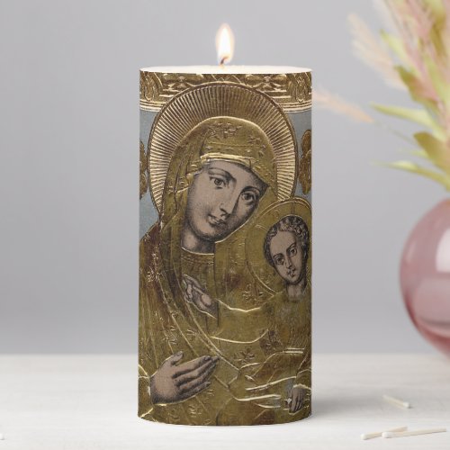 Virgin Mary and Infant Jesus Christ Christmas Pillar Candle
