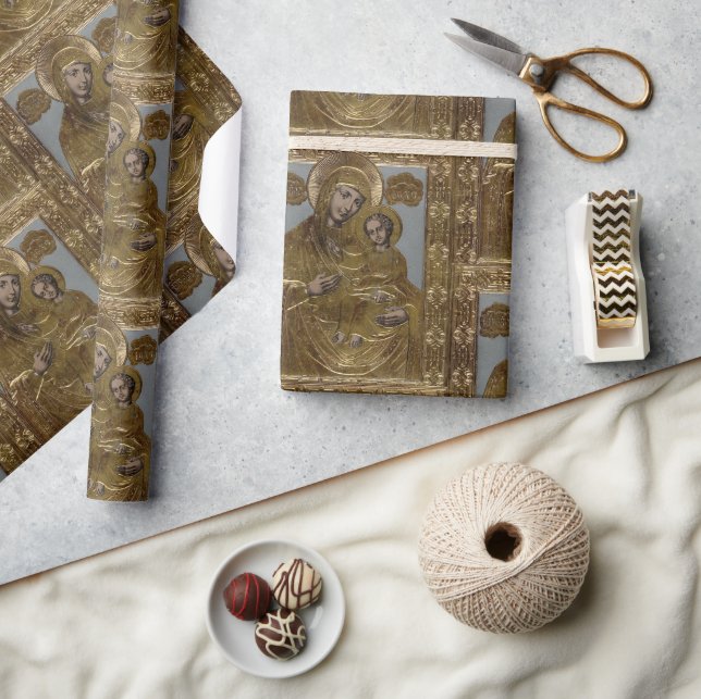 Virgin Mary and Infant Jesus Christ Golden Elegant Wrapping Paper (Crafts)