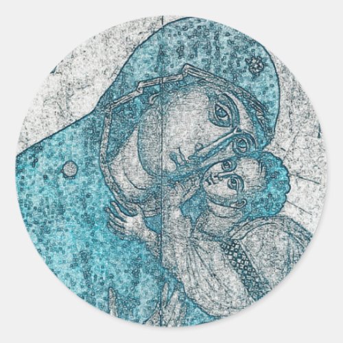 Virgin Mary and Infant Jesus Christ Vintage Blue Classic Round Sticker