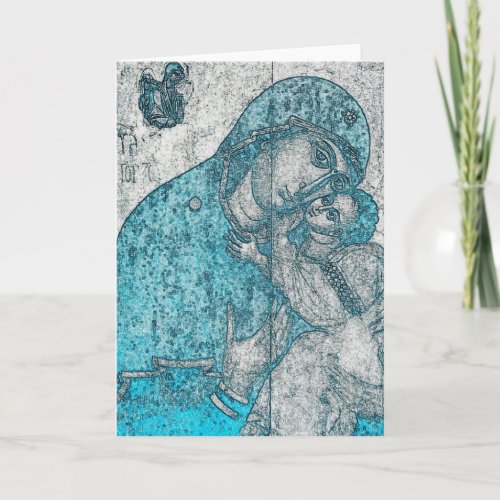 Virgin Mary and Infant Jesus Christ Vintage Blue Holiday Card