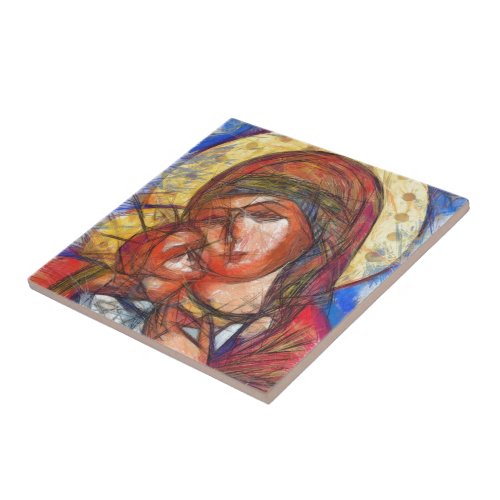 Virgin Mary and Jesus Child Ceramic Tile