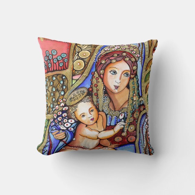 Virgin Mary and Jesus Child Throw Pillow (Front)