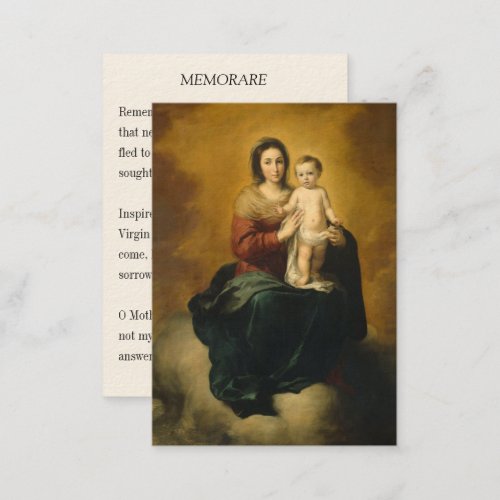 Virgin Mary and Jesus Memorare Catholic Prayer Business Card