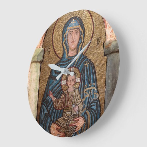 Virgin Mary And Jesus Mosaic Large Clock | Zazzle