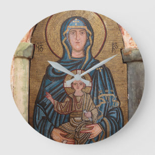 Virgin Mary And Jesus Mosaic Large Clock