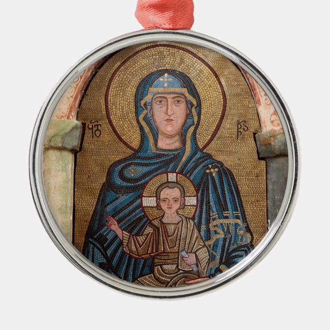 Virgin Mary And Jesus Mosaic Metal Ornament (Front)