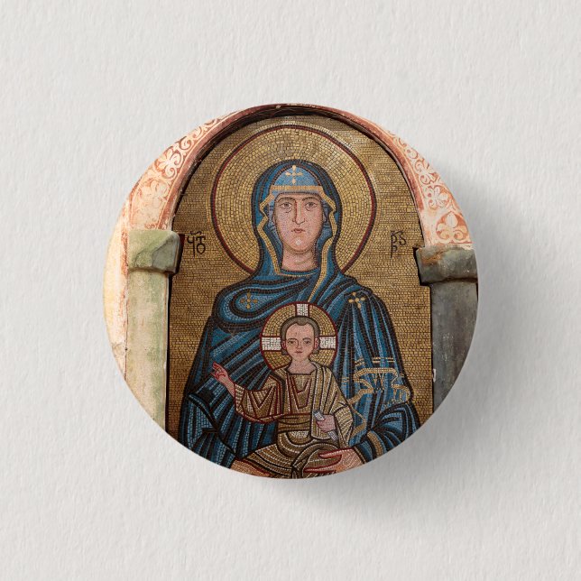 Virgin Mary And Jesus Mosaic Pinback Button (Front)