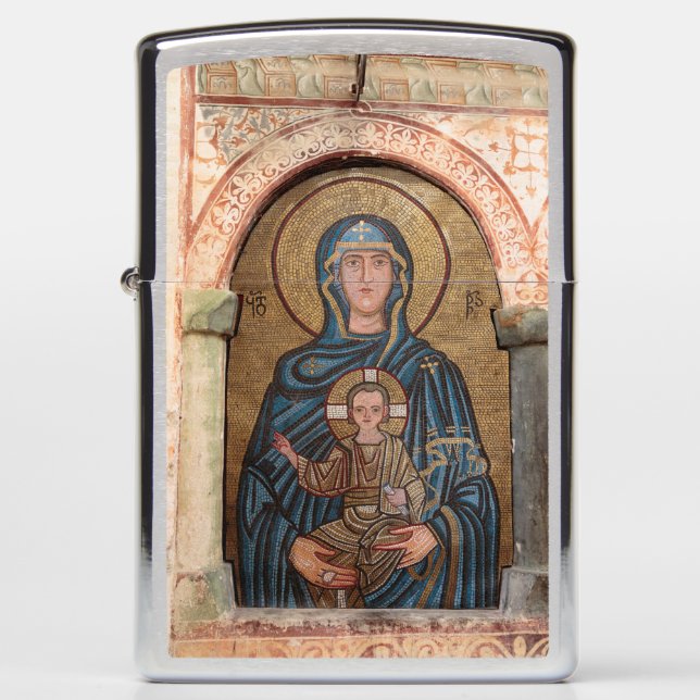 Virgin Mary And Jesus Mosaic Zippo Lighter (Front)