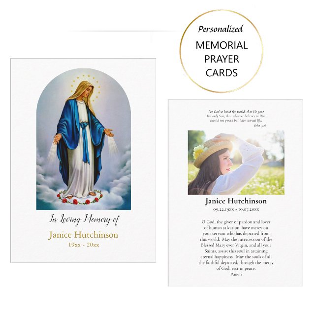 Virgin Mary and Red Roses Memorial Prayer Card (Creator Uploaded)