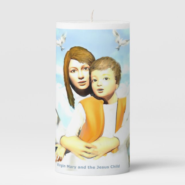 Virgin Mary and the Child Jesus   Pillar Candle (Front)