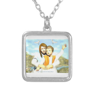 Virgin Mary and the Child Jesus Silver Plated Necklace