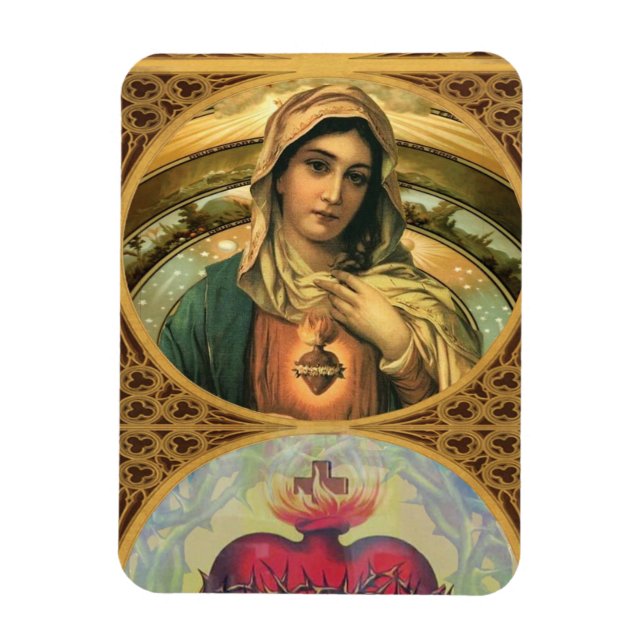 Virgin Mary and the Sacred Heart of Jesus Magnet (Vertical)