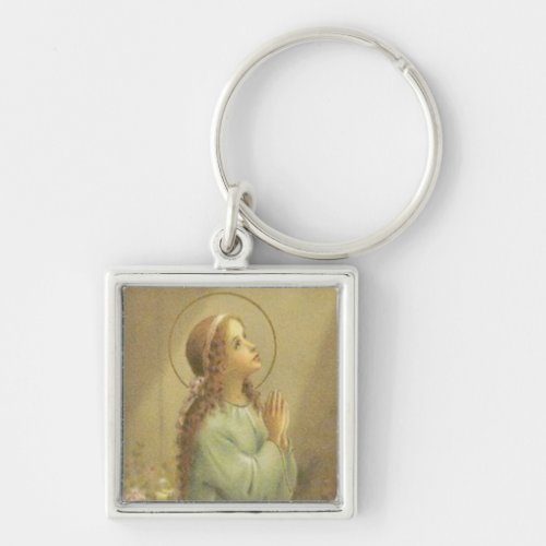Virgin Mary as a young girl praying Keychain