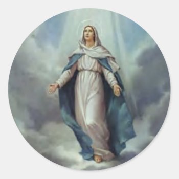 Virgin Mary Assumption Classic Round Sticker by WhiteRose1 at Zazzle