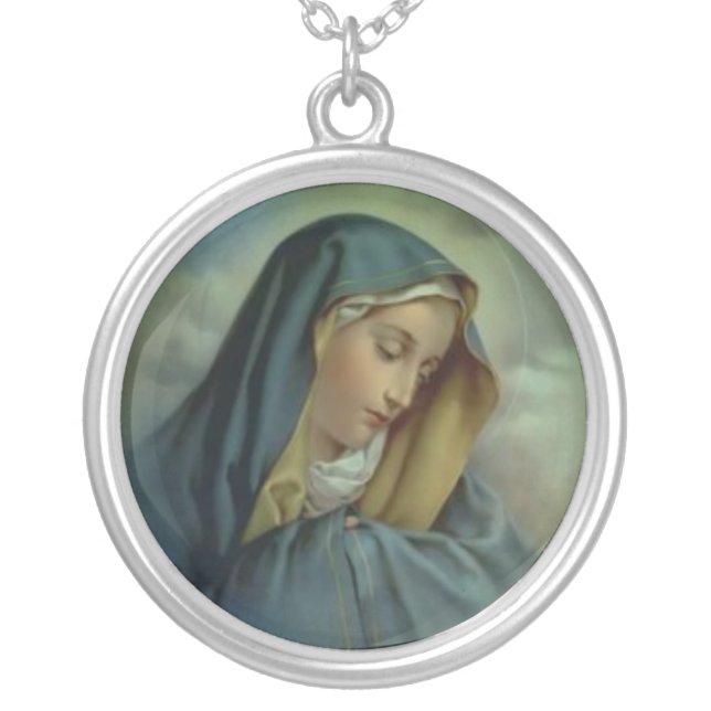 Virgin Mary Assumption Silver Plated Necklace (Front)