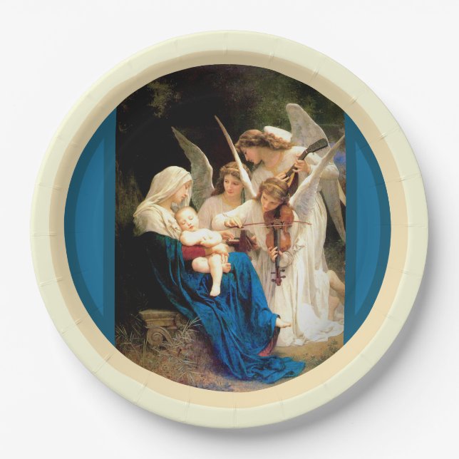 Virgin Mary, Baby Christ Jesus, with  Angels Paper Plates (Front)